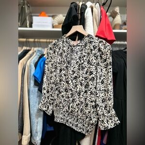 Philosophy Black and White Floral Print Blouse, Size Large